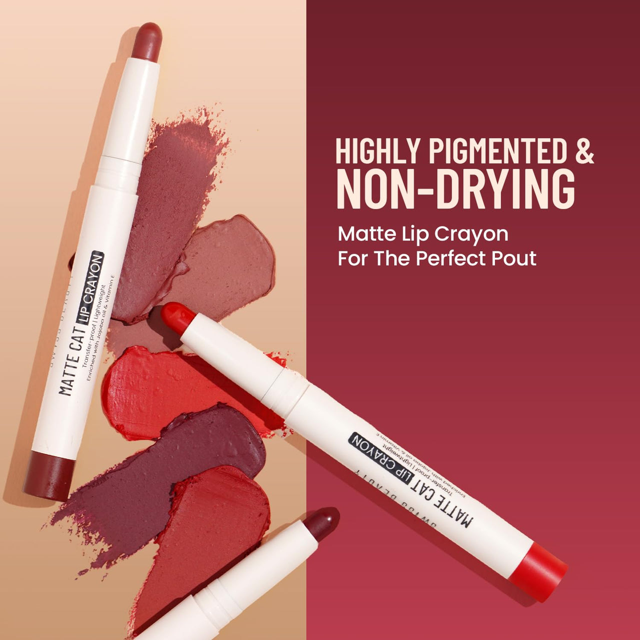 Swiss Beauty Non-Transfer Matte Cat Lip Crayon | Water-Resistant | Long-Lasting 8 Hours Stay | Retractable Lip Crayon | Shade - Rustic Almond, 1.5g |