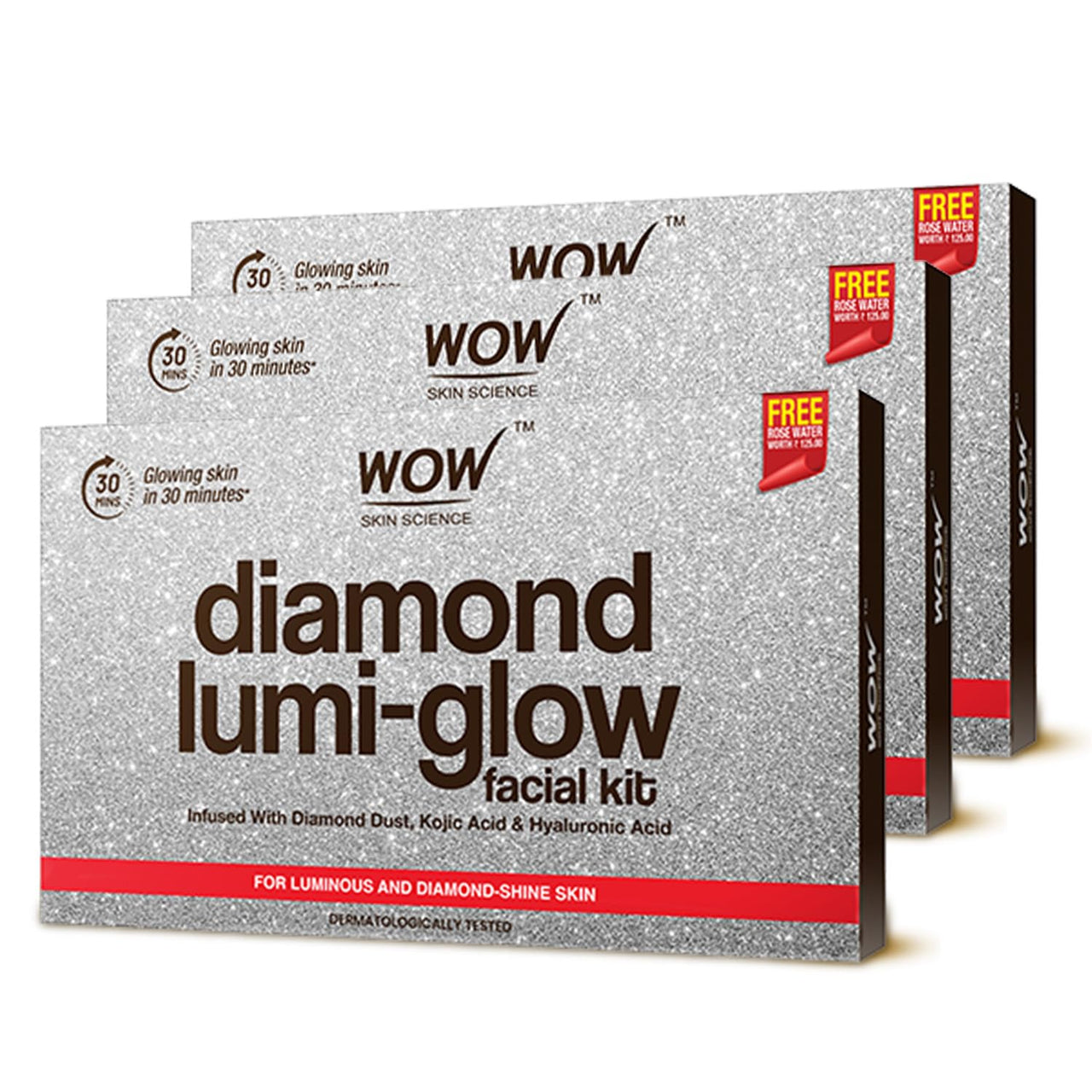 WOW Skin Science Diamond Facial Kit For Polished Skin|Made With Activated Naturals|Salon Like Facial At Home|For Radiant Skin|85ml|Pack of 3