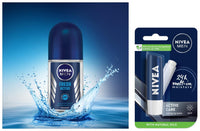 Nivea Deodorant Fresh Active Roll On for Men, 50ml & NIVEA Men Lip Balm, Active Care SPF for 24h Moisture, 4.8 g