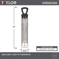 Taylor Stainless Steel Candy Deep Fry Food Cooking Kitchen Analog Thermometer, 12 Inches Traditional