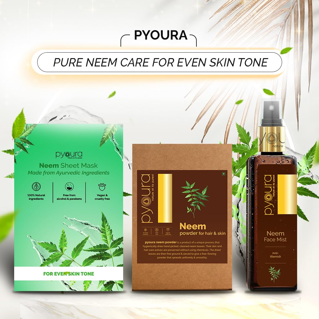 PYOURA Neem Skin Brightening Combo: Face Toner Mist Serum (100ml) + Neem Face Sheet Mask (Pack of 1), For Dark Spots & Pigmentation Care, Helps Even Skin Tone, Alcohol-Free, Natural & Ayurvedic