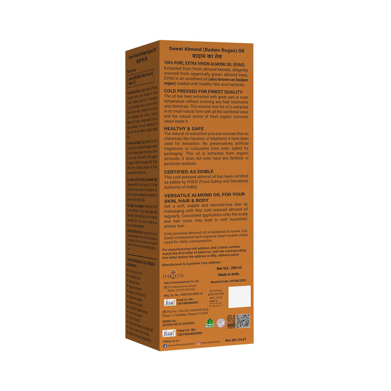 INDUS VALLEY Pure Natural & Organic Roghen Badam Sweet Almond Oil for Body,Hair & Skin (No Mineral Oil & Sulphate) - (200ml)