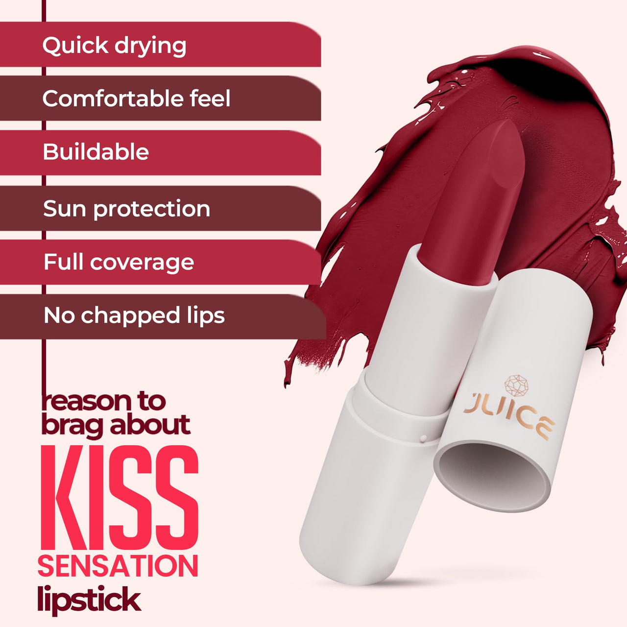 Juice Kiss Sensation Lipstick with Goodness of Bio Retinol, UV Protection & Long lasting Lipstick (Red Addict - M03)
