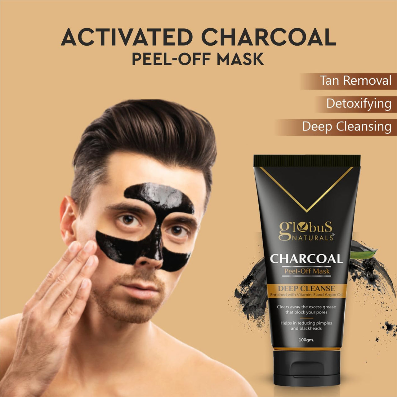 Globus Naturals Anti Pollution & Anti Acne Charcoal Peel Off Mask, Detoxifying Face mask, Fights Pollution and De-Tans skin, For Women & Men with Oily & Acne Prone Skin, 100 gms, Pack Of 5