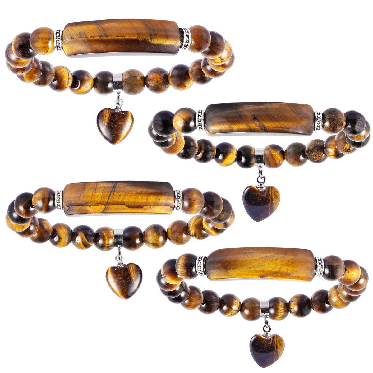 TUMBEELLUWA Healing Stone Bracelet 8mm Beads Chakra Crystal Energy Heart Charm Bracelet Handmade Jewelry for Women #4 tiger's  eye crystal stone