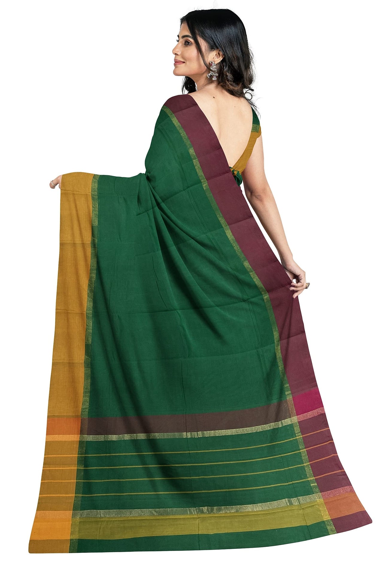 SENSAN Women’s Handloom Kanchi Cotton Saree with Blouse Piece [SKU:430] Light Beige×Navy Blue