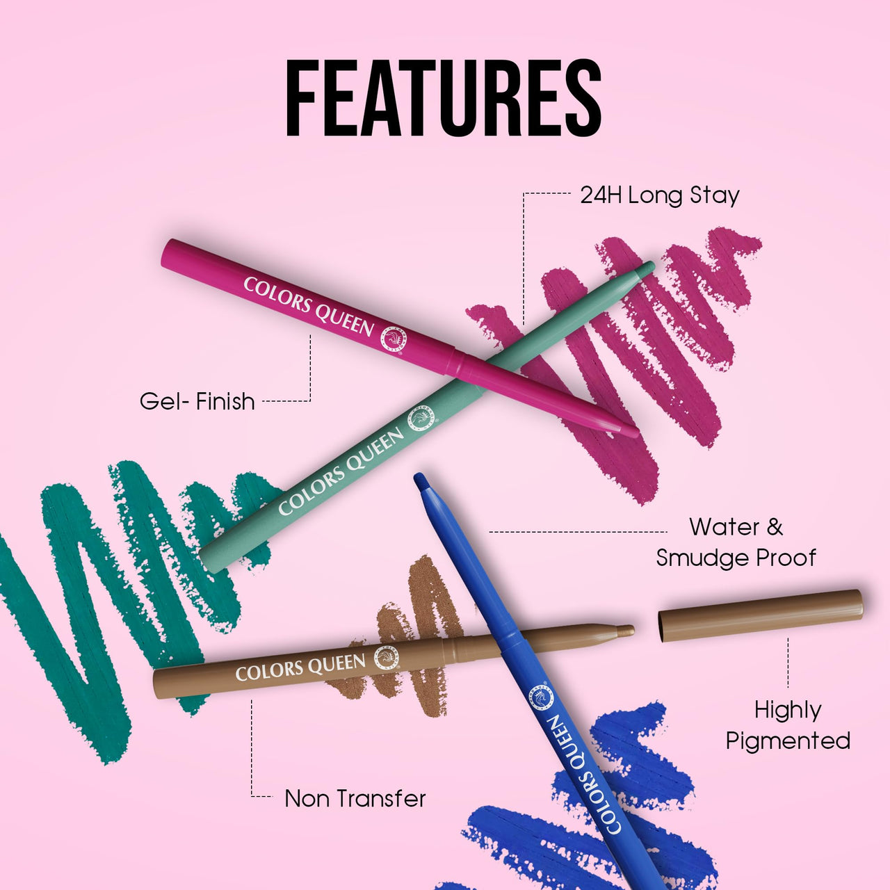 COLORS QUEEN Extreme Color Kajal - 02 True Red, 0.4G | Smooth One Stroke Application Ultra Creamy Texture | Non Transfer, Smudge Proof, Water Proof Kajal | For Women, Last Up To 16 Hrs