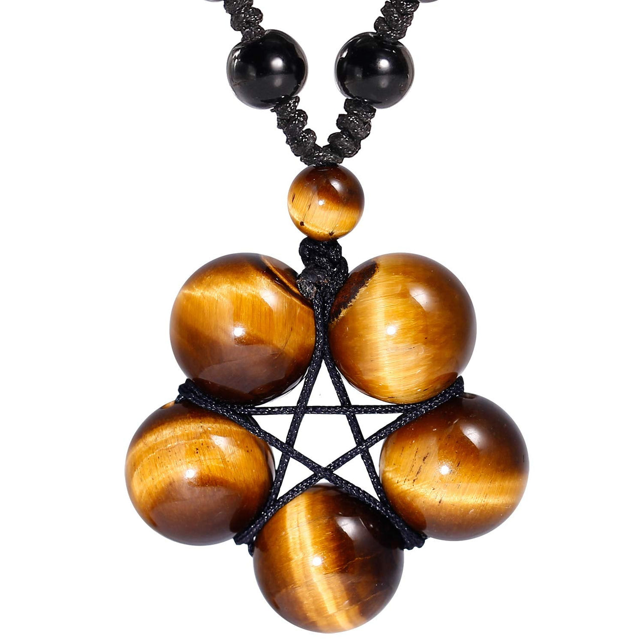 Jewever Tiger Eye Necklace Pendant Handmade Star-Shape Adjustable Energy Gemstone Healing Crystal 12mm Beads Unisex Yellow