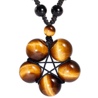 Jewever Tiger Eye Necklace Pendant Handmade Star-Shape Adjustable Energy Gemstone Healing Crystal 12mm Beads Unisex Yellow