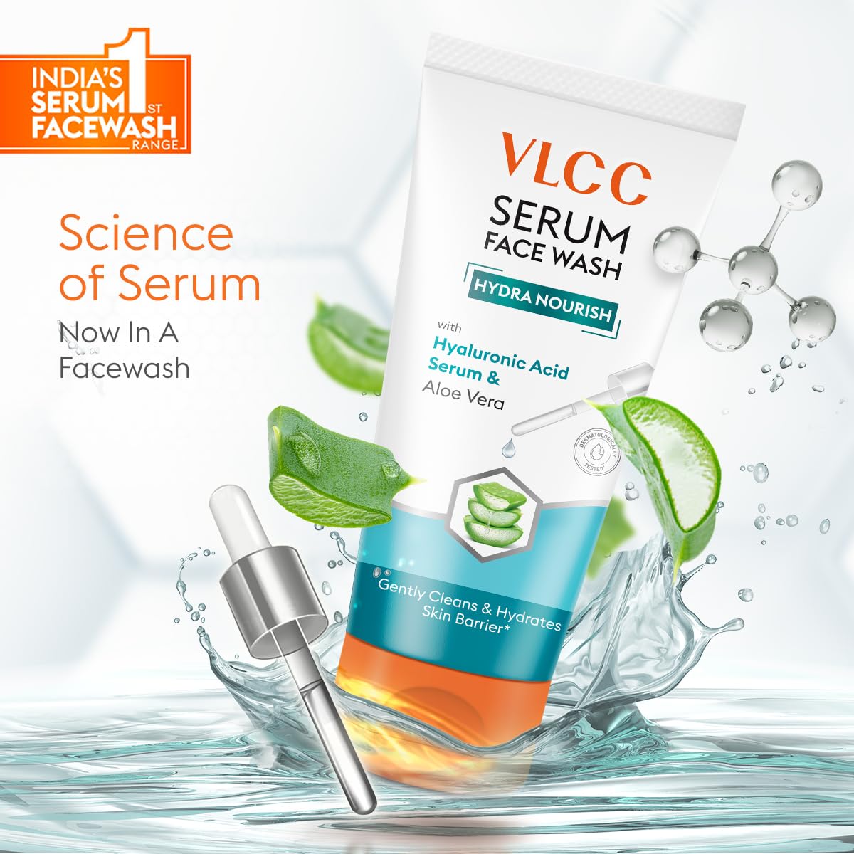 VLCC Serum Facewash - 100ml | with Hyaluronic Acid Serum to Softens and Nourishes Skin & Aloe Vera for Gentle Cleansing & Strengthing Skin Barrier | Dermatologically Tested