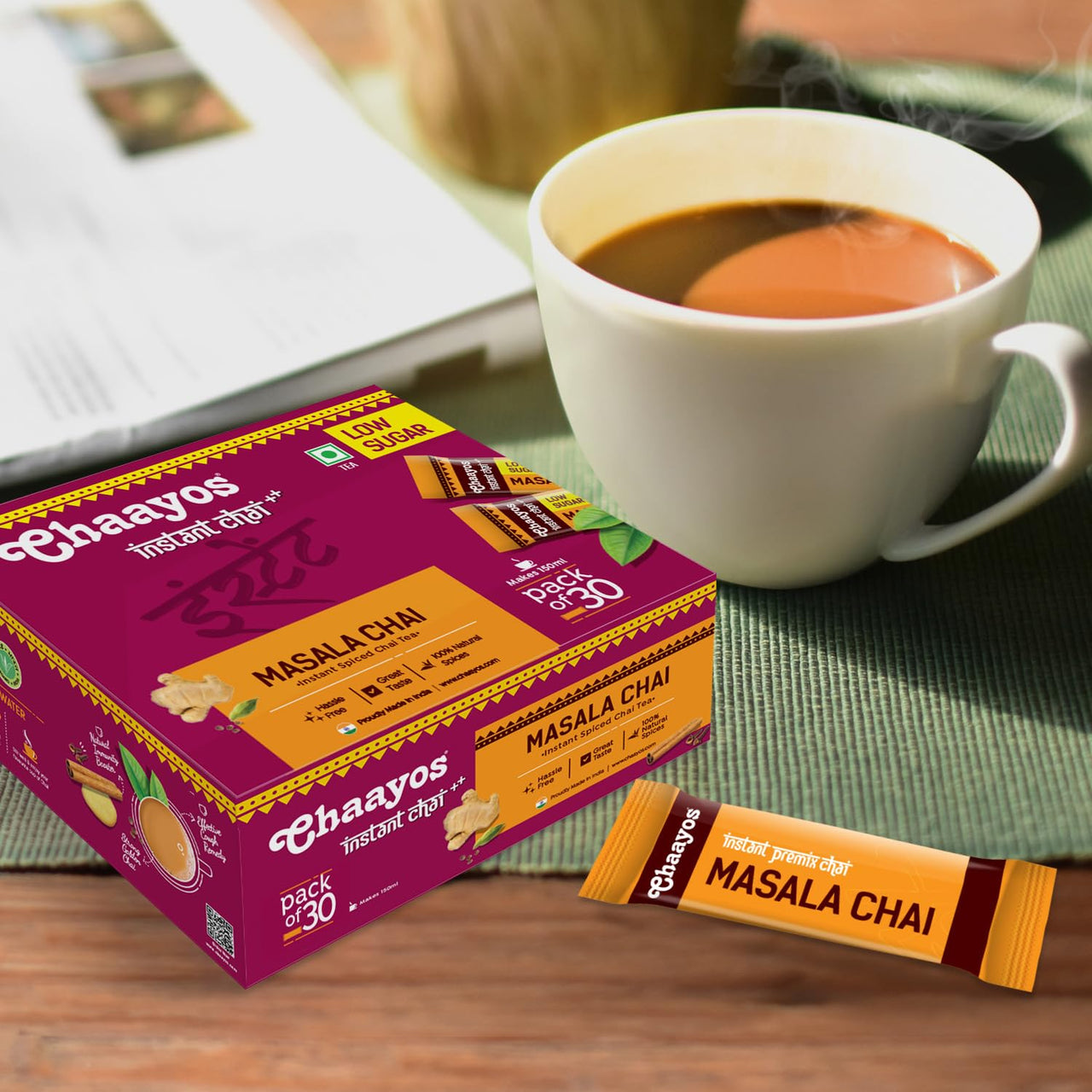 Chaayos Instant Tea Premix - Masala Flavour - Low Sugar (30 Sachets) | Masala Chai | Assam Tea | Flavored Tea Powder - 0.47 Kg