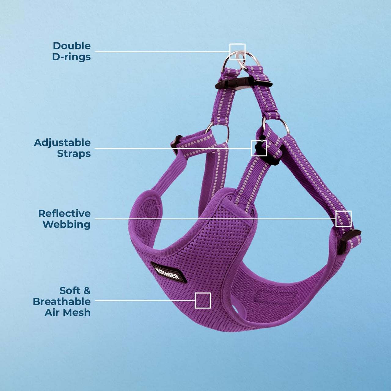 Best Pet Supplies Voyager Adjustable Dog Harness with Reflective Stripes for Walking, Jogging, Heavy-Duty Full Body No Pull Vest with Leash D-Ring, Breathable All-Weather - Harness (Purple), S Harness (Purple) S (Chest: 15 - 18")