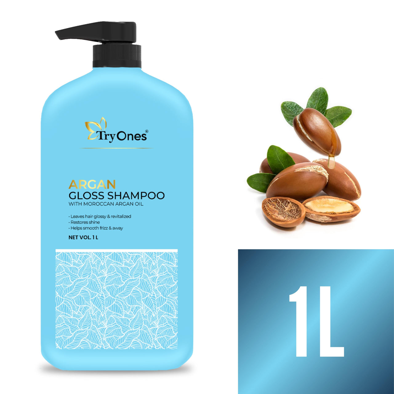 TryOnes Moroccan Argan Oil Shampoo For Frizz Free, Soft Hair. With Argan Oil For Hair. Paraben Free Shampoo for Women & Men_1000 ml