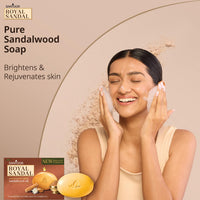 Santoor Royal Sandal Soap, Serum & Face Pack | 100% Sandalwood Oil & Powder | 3-Step Natural Detan | Tan-Free Complexion, Even Skin Tone & Glow | 125g x 6 Soaps + 20g Face Pack + 15ml Serum