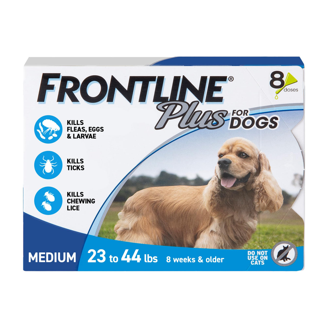 FRONTLINE Plus Flea and Tick Treatment for Medium Dogs Up to 23 to 44 lbs., 8 Treatments 8 count