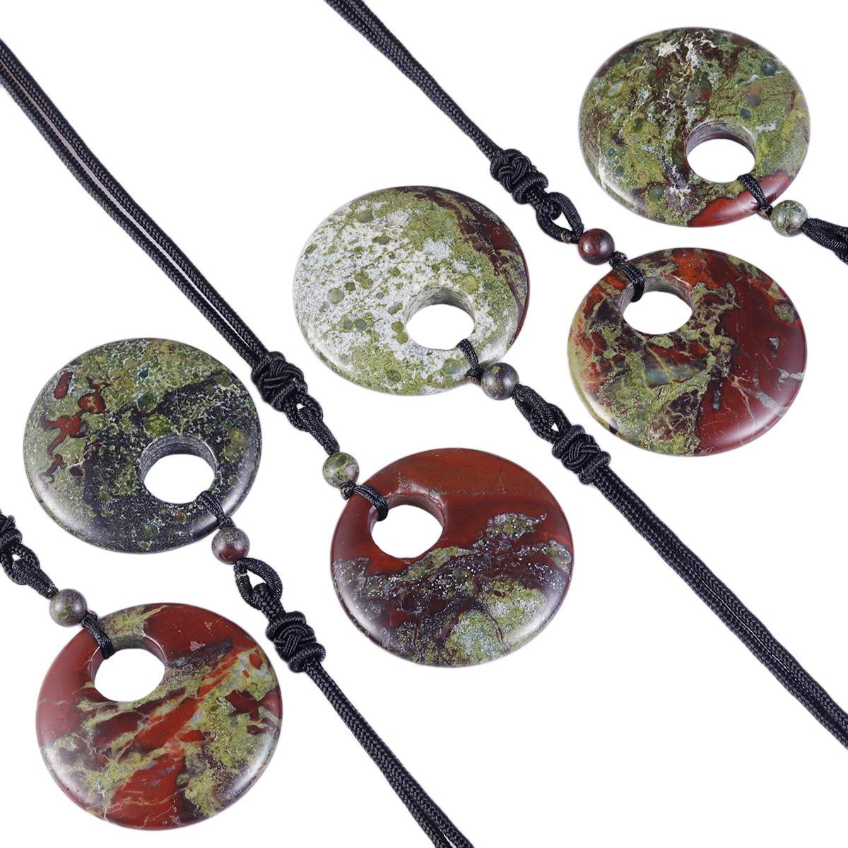 SUNYIK Lucky Coin Pendant Necklace for Women Men, Healing Crystal Amulet Jewelry for Unisex, Donut Round Shaped, Adjustable 18''-28'' Strand #1-dragon bloodstone