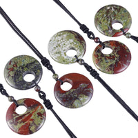 SUNYIK Lucky Coin Pendant Necklace for Women Men, Healing Crystal Amulet Jewelry for Unisex, Donut Round Shaped, Adjustable 18''-28'' Strand #1-dragon bloodstone