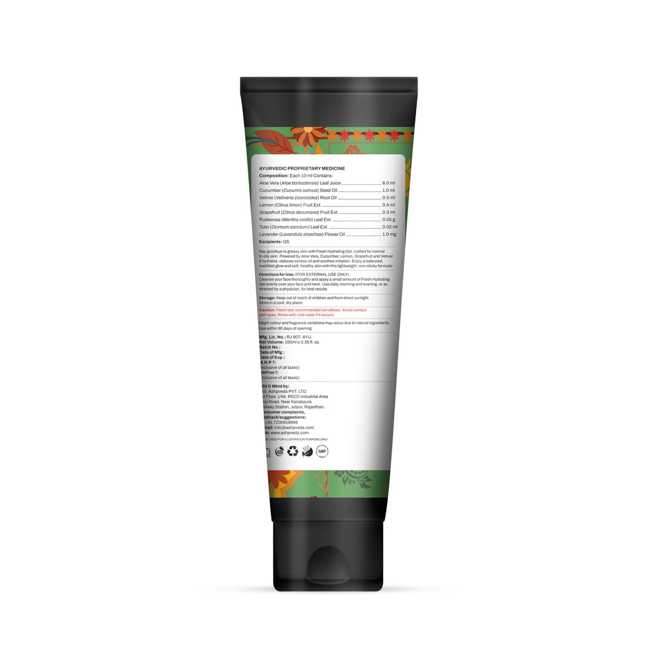 Ashpveda Fresh Hydrating Gel With Vetiver & Aloe Vera | Lightweight and Oil Free Gel For Intense Hydration, Reduces Acne, Soothes Irritation and Refines Pores