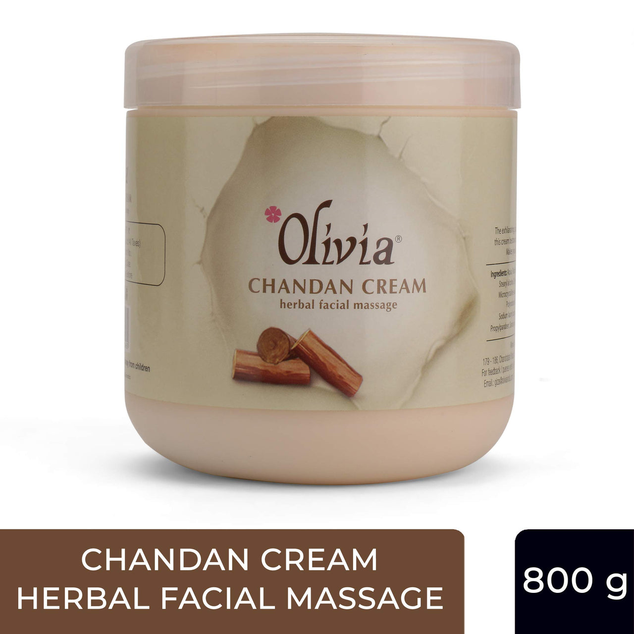 Olivia Herbal Chandan Facial Massage Cream 800g Exhilarating, Soothing Effect Of Sandalwood, 800 g