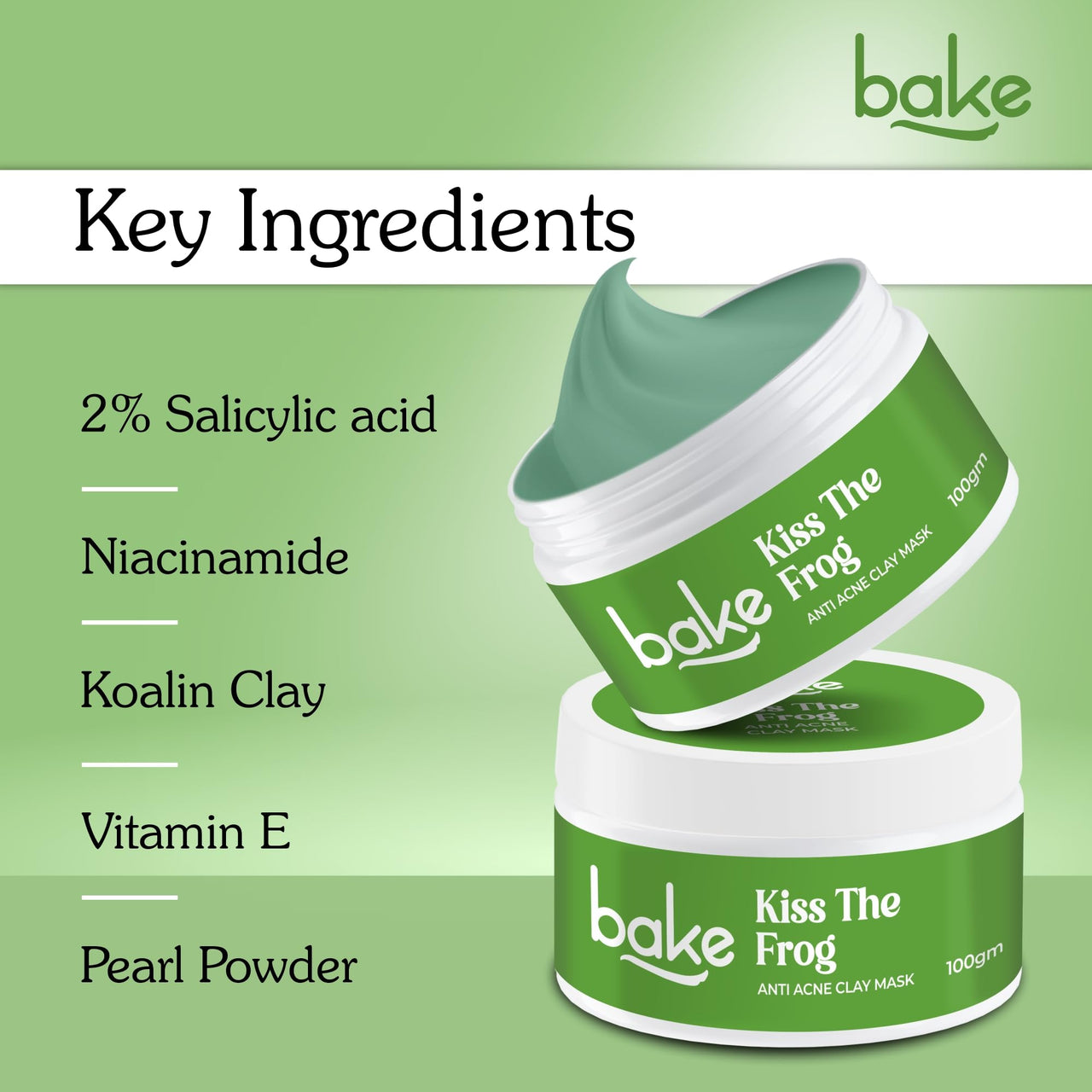 BAKE 2% Salicylic Acid Clay Mask Niacinamide for Acne Prone, Oily Skin, Open Pores & Blackheads | Anti Acne Clay Mask with Kaolin Clay | For Dark Spots, Oily Skin & Blemishes - 100g