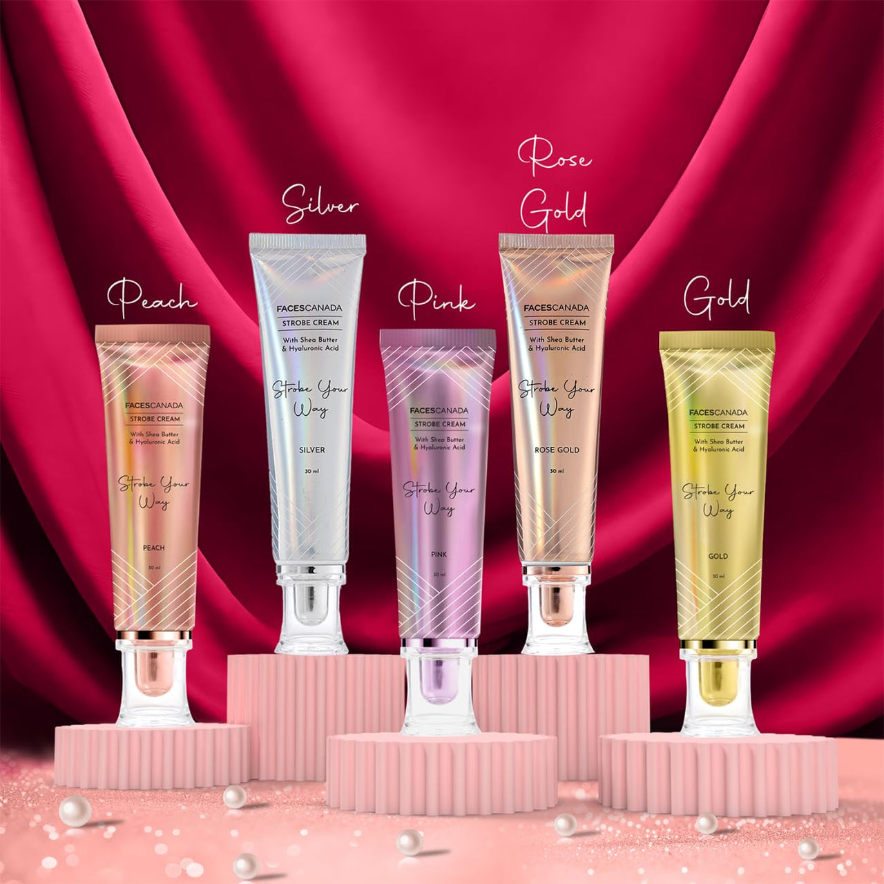 FACESCANADA Strobe Cream - Rose Gold, 30Ml | Primer + Highlighter + Moisturizer | Shea Butter & Hyaluronic Acid | Intense Hydration | Flawless Radiant Dewy Skin | Illuminating & Glowing Makeup Base