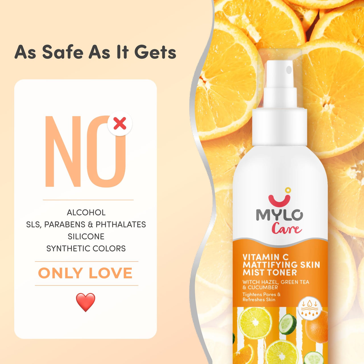 Mylo Vitamin C Toner with Witch Hazel, Cucumber & Green Tea | Removes Impurities | Tightens Pores | Soothes Skin Irritation 200 ml