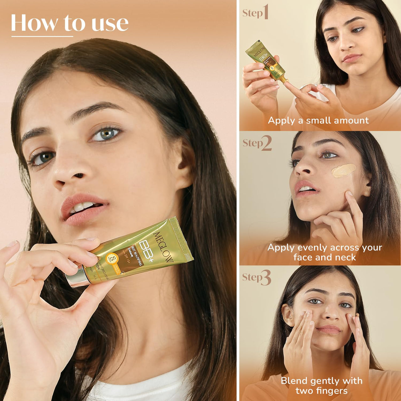 Meglow Best Beautifying BB+ Cream with SPF 15+ for Face Makeup | Skin brightening Cream for Instant Glow