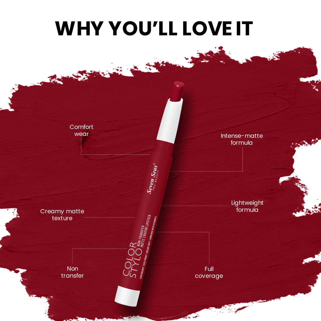 Seven Seas Color Stylo NonTransfer Matte Crayon Lipstick Matte Finish | Waterproof | Long Lasting Stay Up to 24 hours (Cranberry Crush)