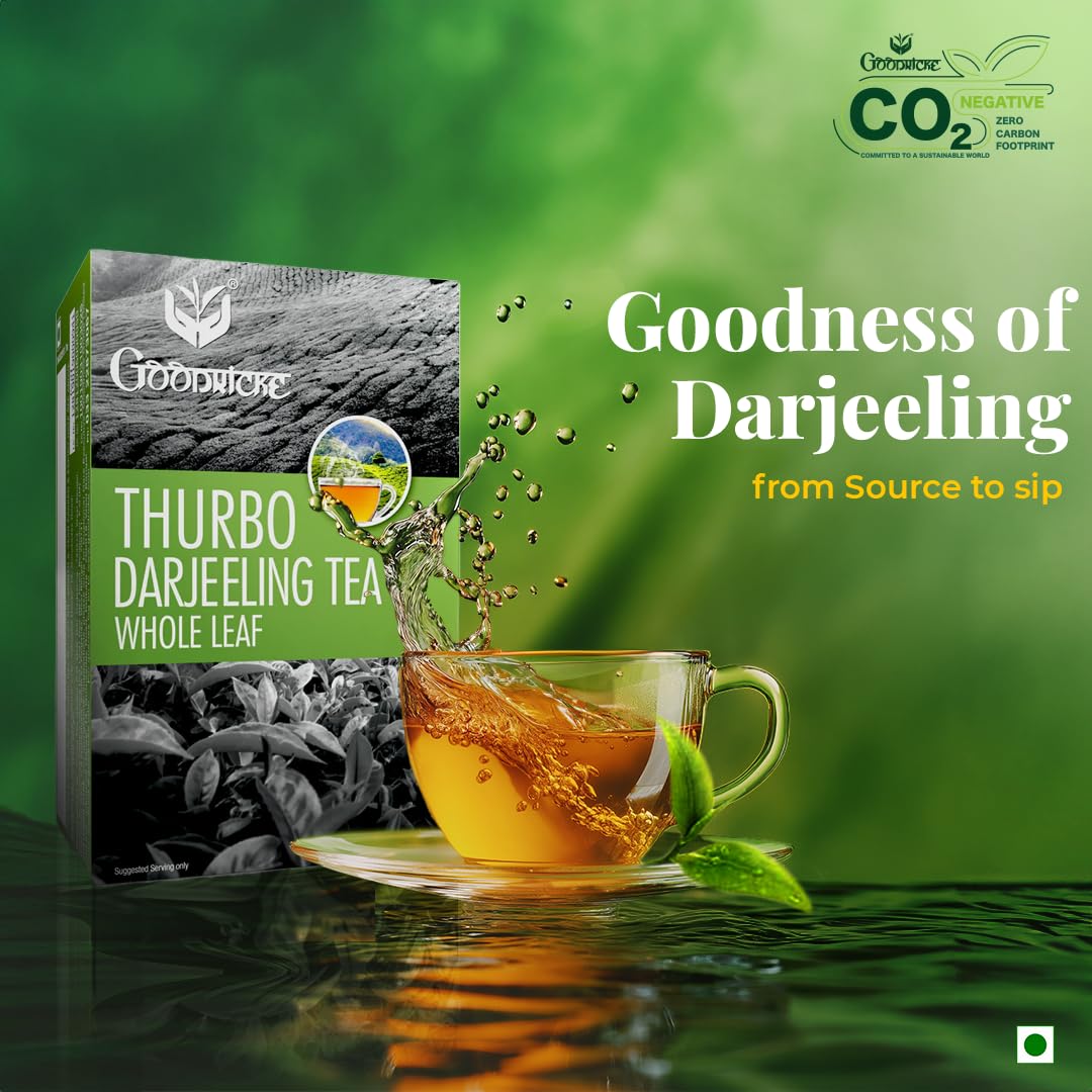 GOODRICKE Thurbo Darjeeling Tea - 250Gm(Pack Of 1)| 100% Pure & Original Single Estate Whole Leaf Tea | Premium Black Long Loose Tea Leaves With Rich Taste