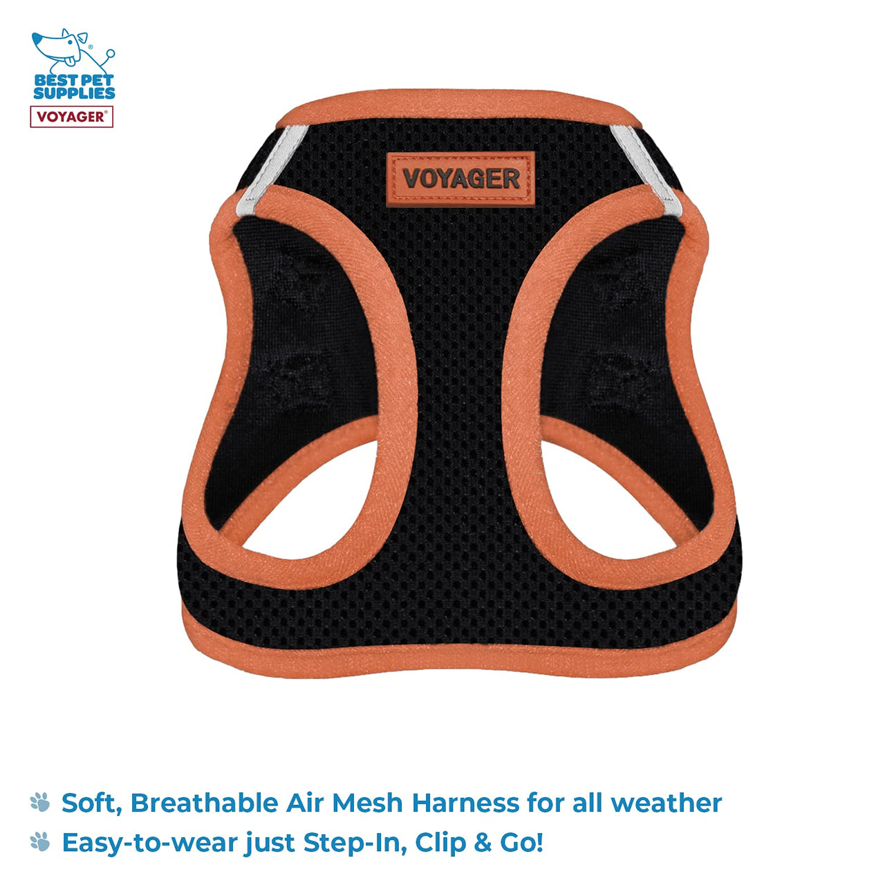 Voyager Step-in Air All Weather Mesh Harness and Reflective Dog 5 ft Leash Combo with Neoprene Handle, for Small, Medium and Large Breed Puppies by Best Pet Supplies - Black, X-Small