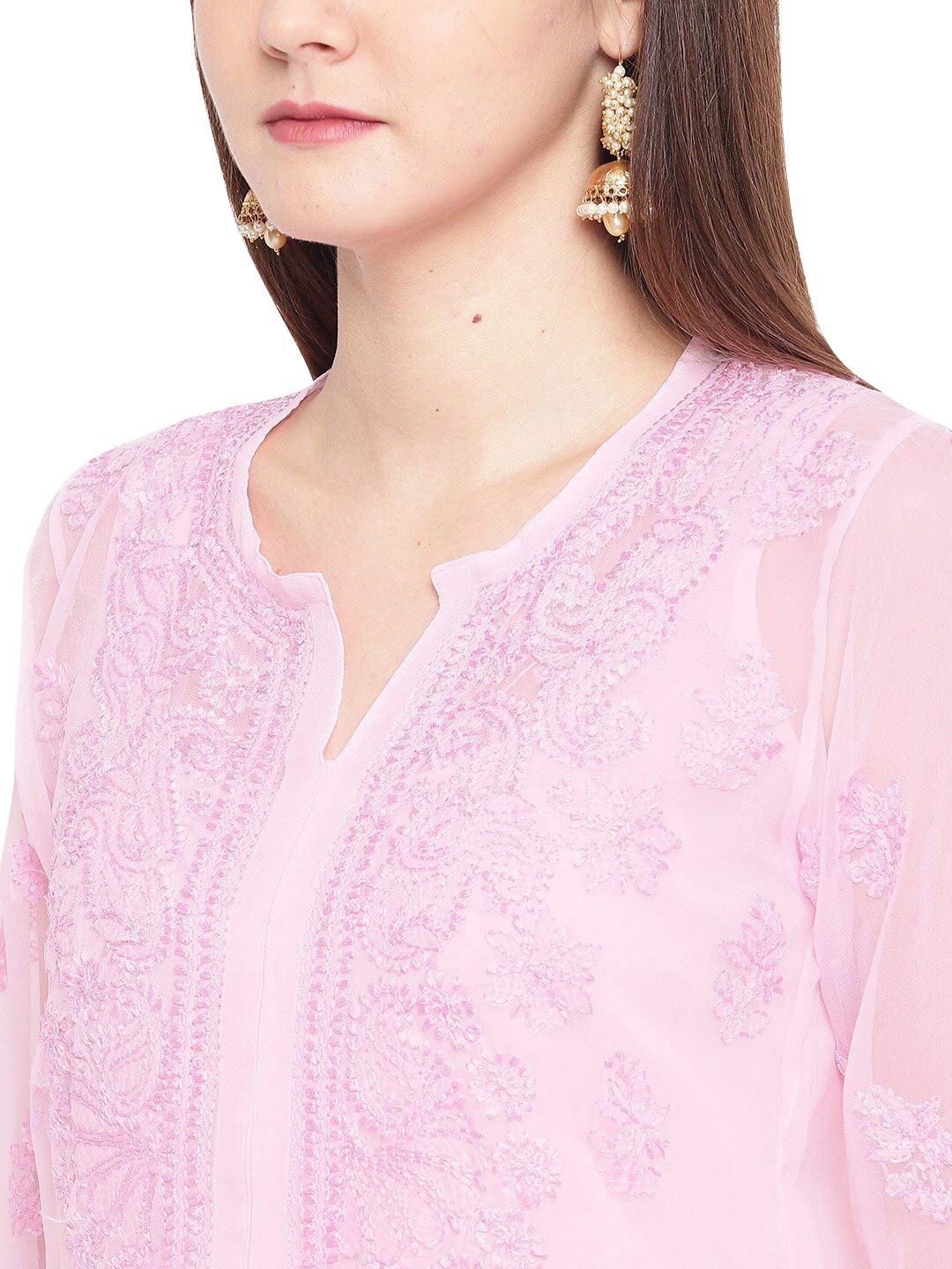 Ada Lucknowi Hand Embroidered Chikankari Women's  Georgette Kurta Kurti with Slip