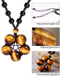Jewever Tiger Eye Necklace Pendant Handmade Star-Shape Adjustable Energy Gemstone Healing Crystal 12mm Beads Unisex Yellow