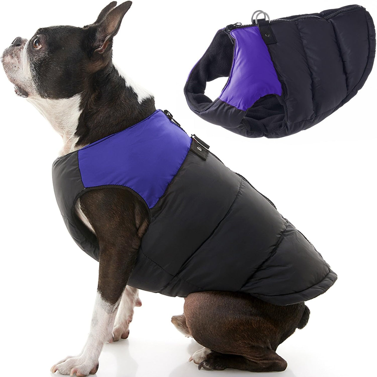 Gooby Padded Vest Dog Jacket - Purple, Large - Warm Zip Up Dog Vest Fleece Jacket with Dual D Ring Leash - Winter Water Resistant Small Dog Sweater - Dog Clothes for Small Dogs and Medium Dogs Large Chest (20.25") 1