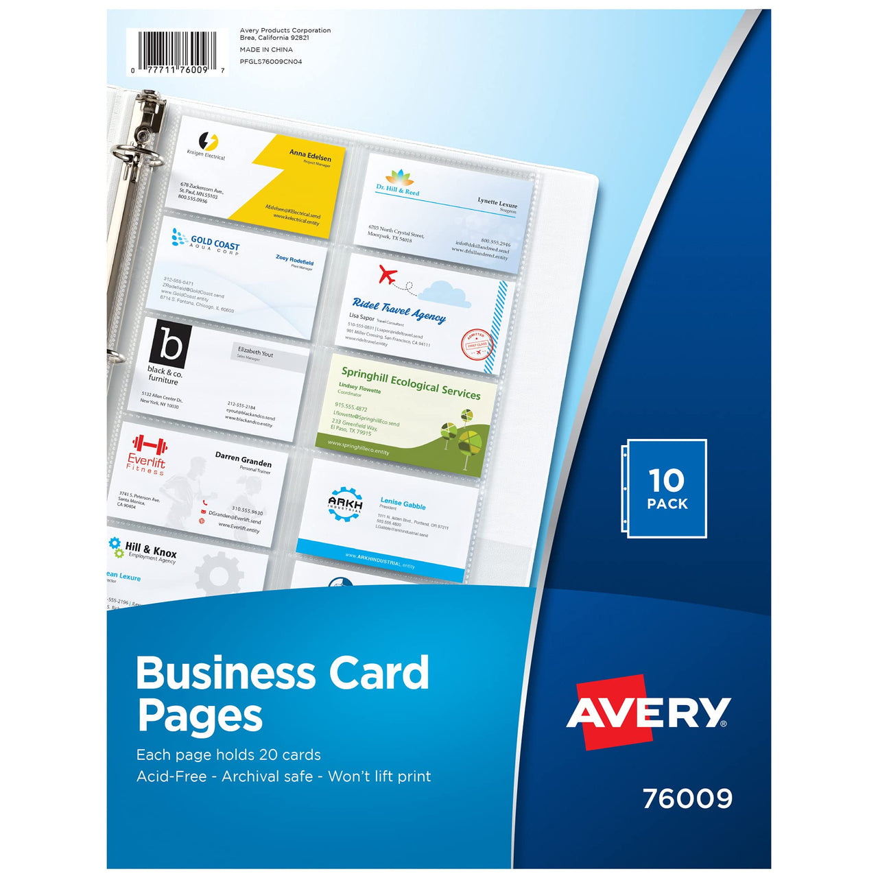 Avery Clear Business Card Organizer Pages for 3 Ring Binders, Pack of 10, Holds 200 Cards Total (76009) 1 Pack