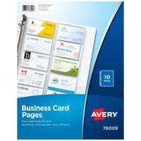 Avery Clear Business Card Organizer Pages for 3 Ring Binders, Pack of 10, Holds 200 Cards Total (76009) 1 Pack
