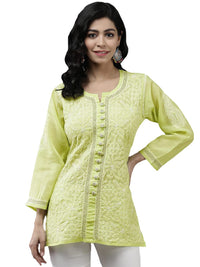Ada Women's  Hand Embroidered Lucknowi Chikankari Cotton Straight Short Top Kurti A178625