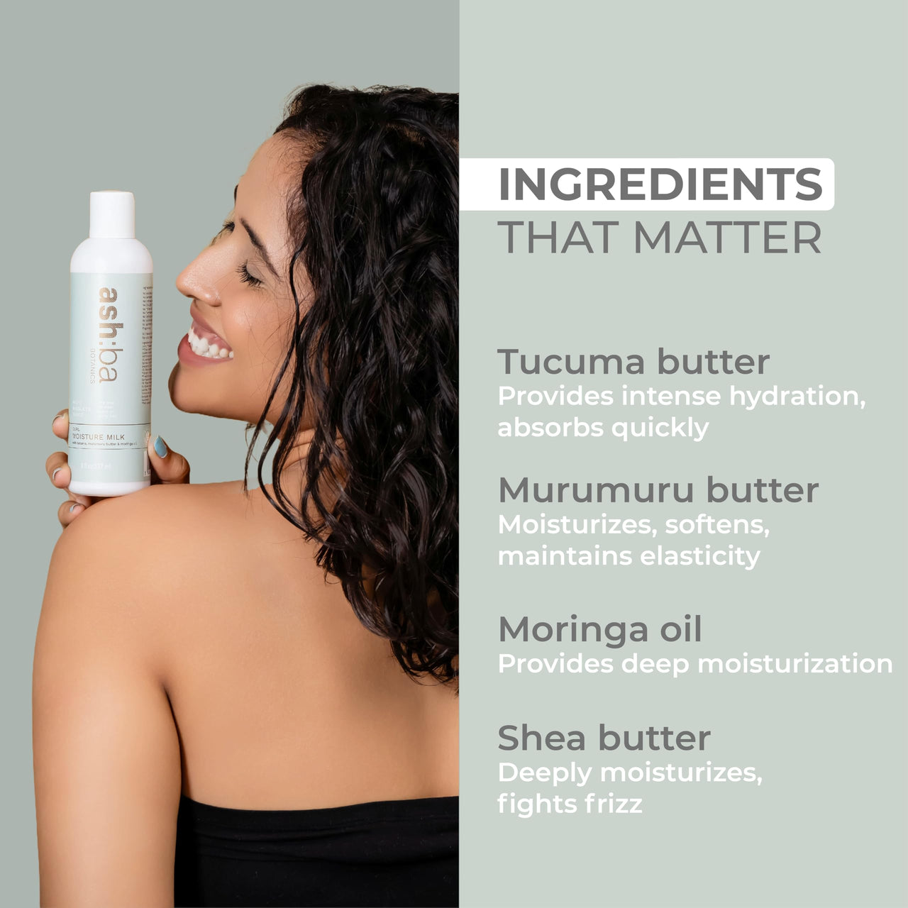 Ashba Botanics Curl Moisture Milk For Very Dry, Frizzy, Damaged, Curly & Wavy Hair | Leave In Cream with Moringa, Argan & Shea Butter For Deep Moisture, Frizz Control & Shine | For Men & Women - 100ml