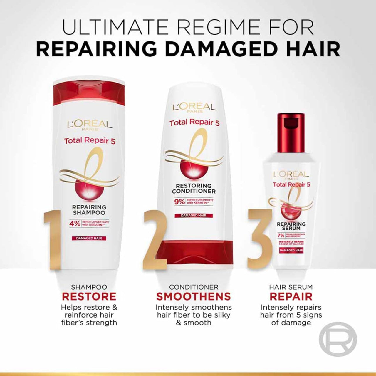 L'Oreal Paris Shampoo, For Damaged and Weak Hair, With Pro-Keratin + Ceramide, Total Repair 5, 340ml