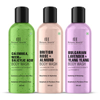 Botanic Hearth Body Wash Set of 3 – British Rose, Neem & Lavender | Hydrating & Purifying Shower Gel | Deep Cleansing, Refreshing & Nourishing | For All Skin Types | 118ml Each
