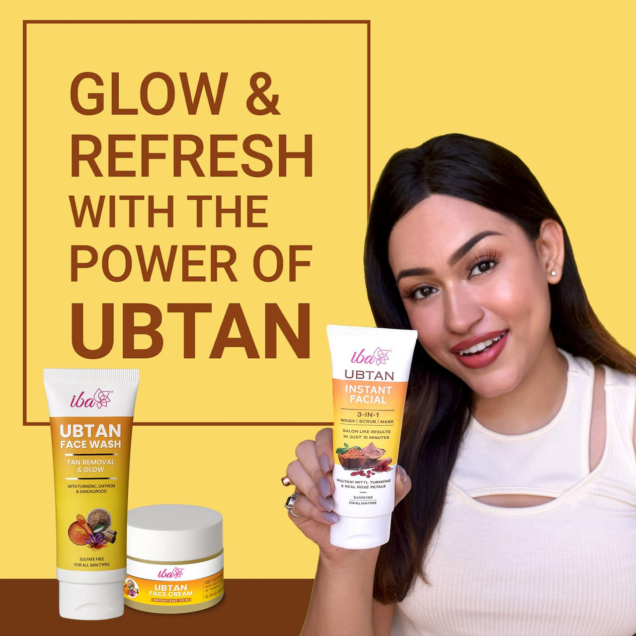 Iba Ubtan Essentials Skin Care Regime Combo for Glowing Skin | Removes Tan & Radiant Skin (Ubtan Face Wash (100ml), Ubtan 3 in 1 Instant Facial (100g), Ubtan Face Cream (50g))
