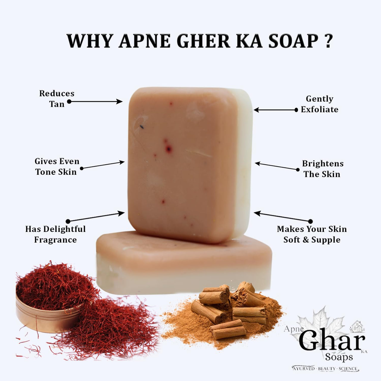 Apne Ghar Ka Soaps Sandalwood & Saffron Magic Soaps For Bath | Paraben Free | Chandan & Kesar Bath Soap | Handmade Soaps For Glowing | Skin Brightening Soap For Men & Women (100 Gms Gms Pack Of 1)