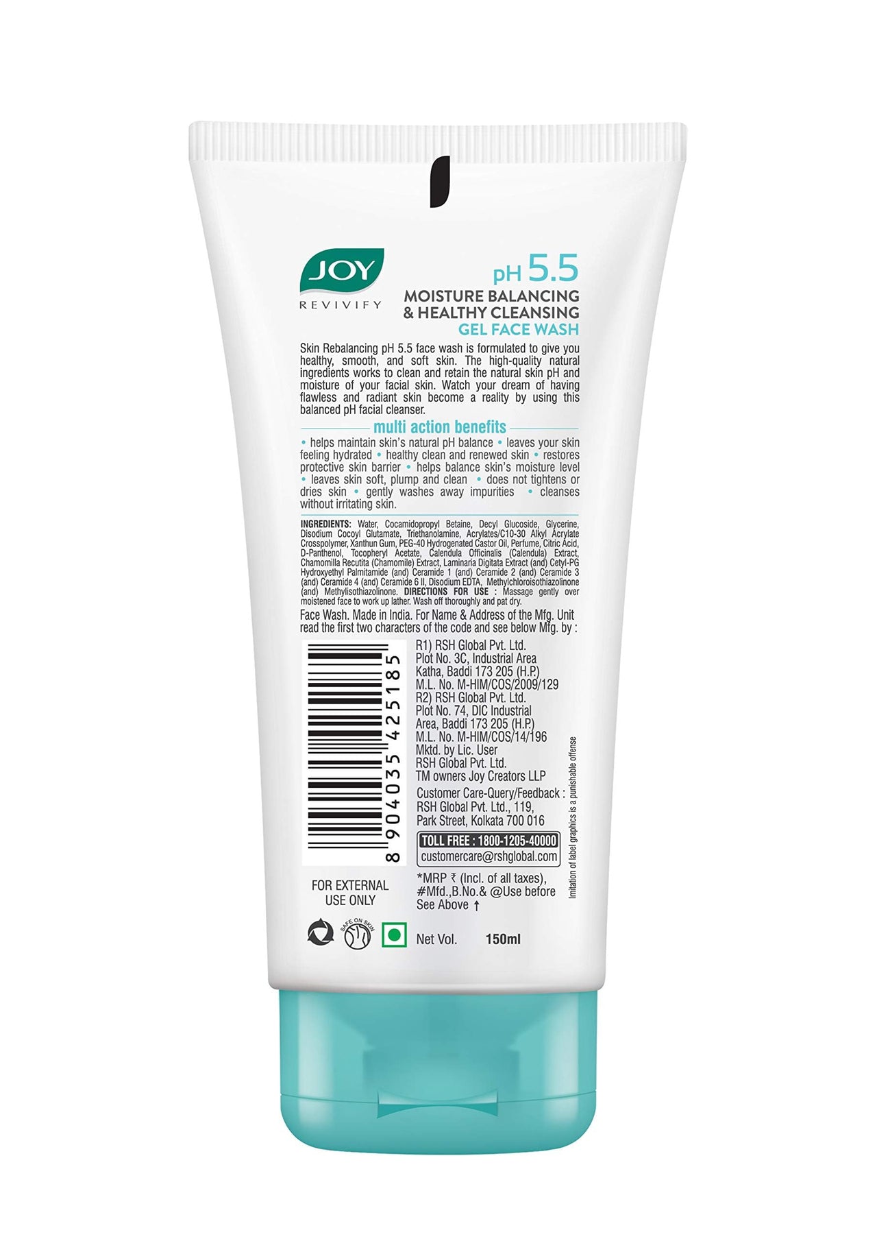 Joy pH 5.5 Hydrating Gel Face Wash with Ceramides 150ml | Gently Cleanses and Restores Skin Barrier | Ideal for Sensitive Skin