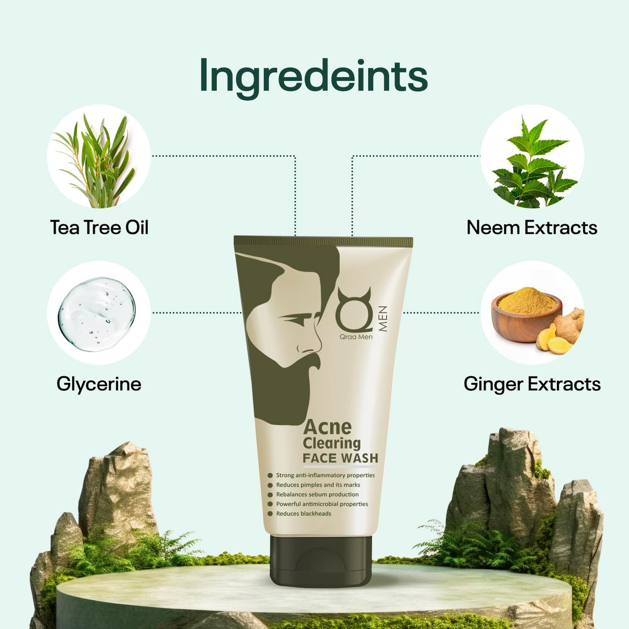 Qraa Men Qraa Acne Therapy Set- Pack Of Acne and Pimples Clearing Face Wash 100ml and Acne Gel 50ml, 100 ml (Pack of 2)