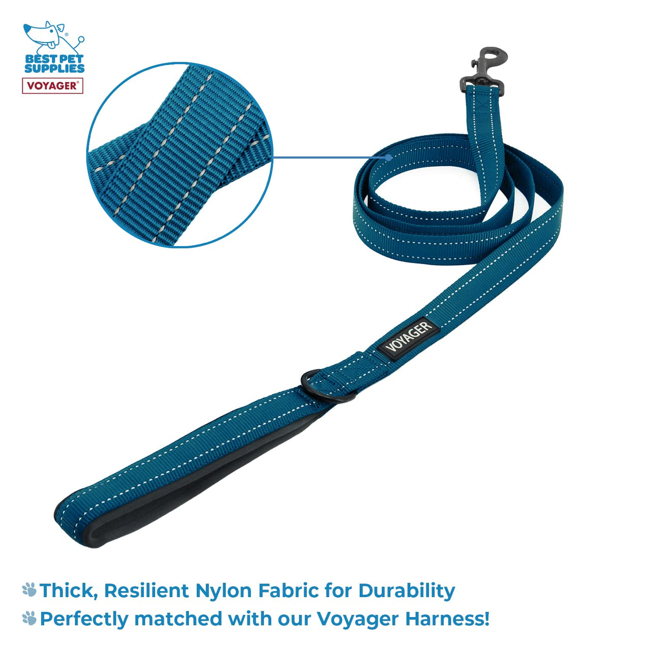 Voyager Step-in Air All Weather Mesh Harness and Reflective Dog 5 ft Leash Combo with Neoprene Handle, for Small, Medium and Large Breed Puppies by Best Pet Supplies - Blue, Large