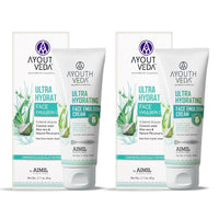 Ayouthveda Ultra Hydrating Face Emulsion Cream With Coconut Water, Aloe vera & Green Tea | Provides Long Lasting Nourishment | Fresh & Radiant Look, Reduces Blemishes & Dark Spots(Pack Of 2-60G each)