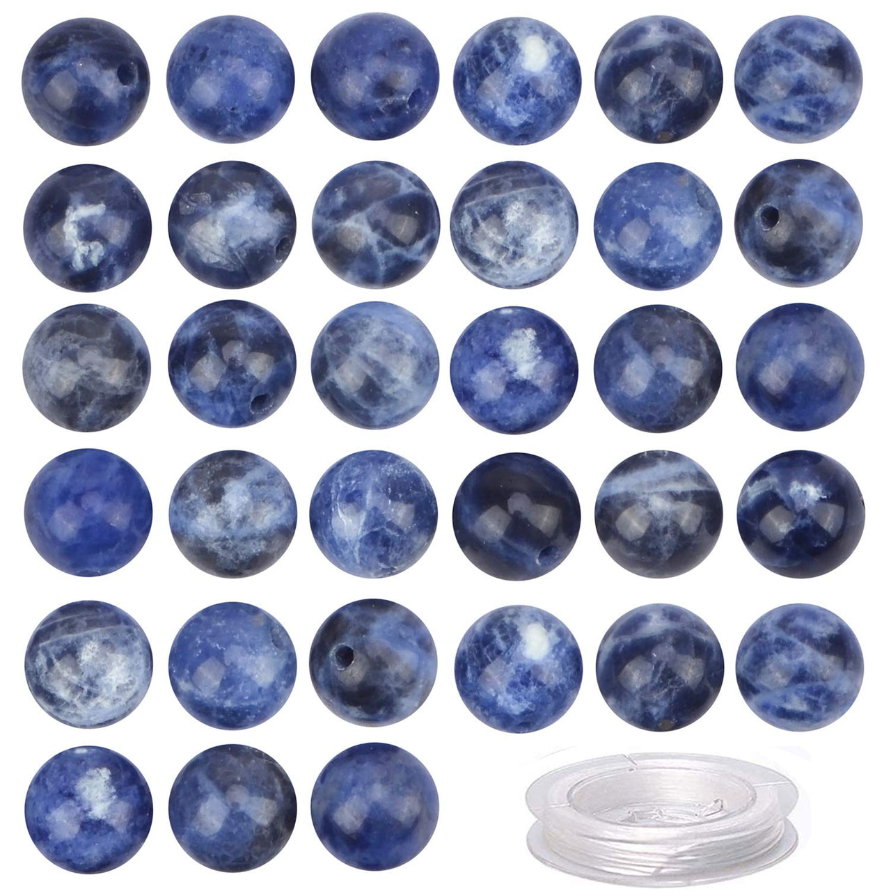 100Pcs Natural Crystal Beads Stone Gemstone Round Loose Energy Healing Beads with Free Crystal Stretch Cord for Jewelry Making (Blue Sodalite, 8MM) Blue Sodalite