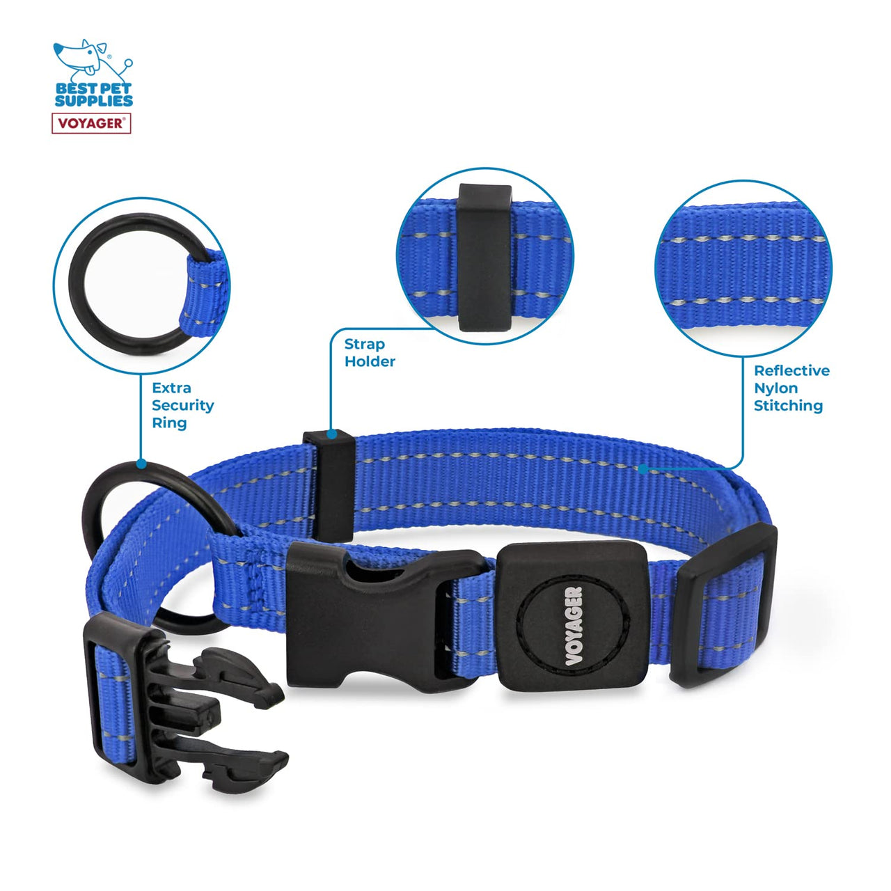 Voyager Reflective Dog Leash Collar Set with Neoprene Handle Supports Small, Medium, and Large Breed Puppies, Cute and Heavy Duty for Walking, Running, and Training - Royal Blue, L Leash Collar Set (Royal Blue) Leash Collar Set (1")