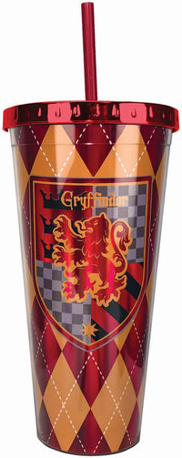 Spoontiques - Harry Potter Tumbler - Gryffindor Foil Cup with Straw - 20 oz - Acrylic - Red Gryffinder