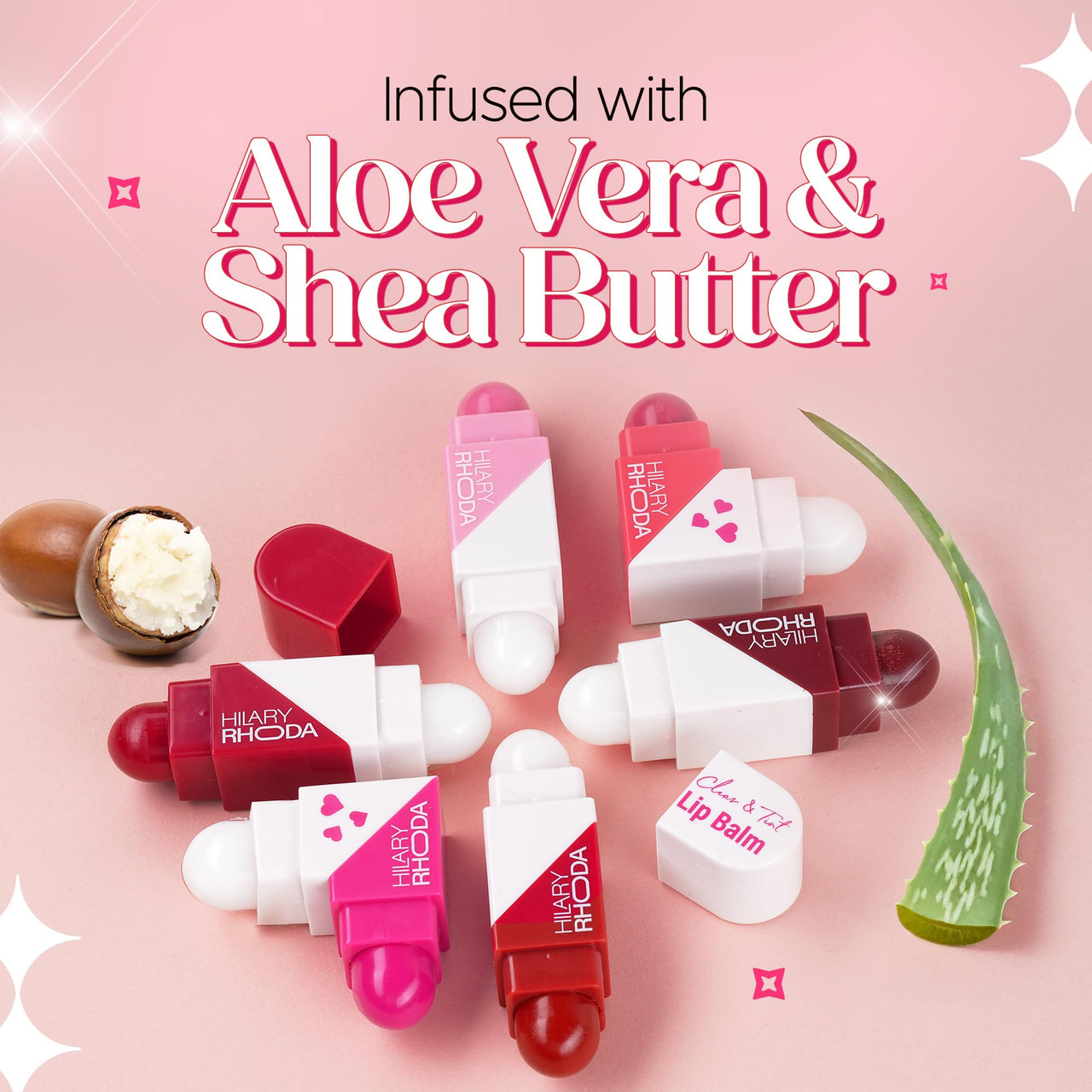 Hilary Rhoda Clear & Tint Lip Balm | Infused with Aloe Vera & Shea Butter | Hydrates & Nourishes Lips | 2 Sided Lip Balm | Glides on lips Smoothly - 2.27g*2 (Rose Love - Shade 01)
