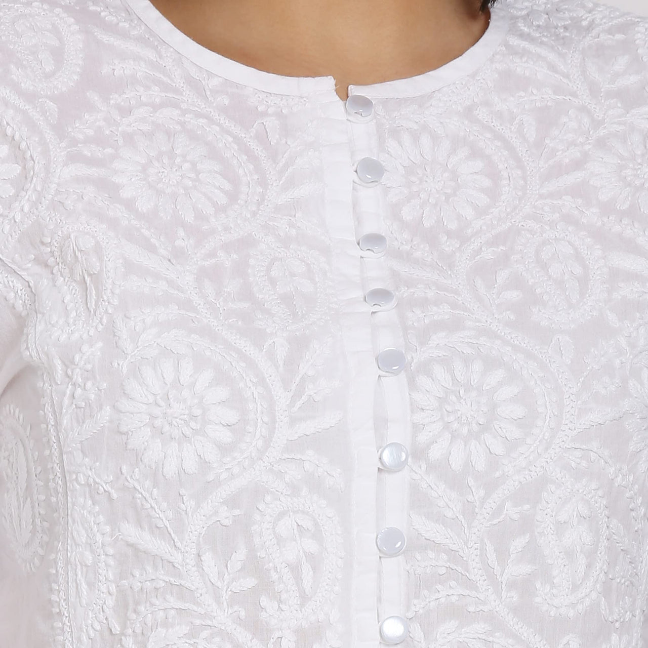 Paramount Women's  Chikankari White Ethnic Cotton Short Kurti/Top